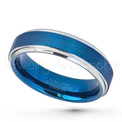 2-Tone Blue Ion Plated Tungsten Wedding Band, 6mm Brushed Finish Comfort Fit Tungsten Carbide Ring, Ladies Tungsten Anniversary Band TN727PL