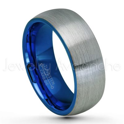 2-Tone Dome Tungsten Wedding Band - 8mm Brushed Finish Blue IP Inner Comfort Fit Tungsten Carbide Ring, Tungsten Anniversary Band TN736PL