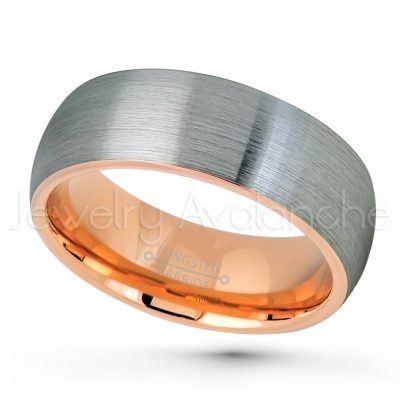 2-Tone Dome Tungsten Wedding Band - 8mm Brushed Finish Rose Gold Plated Inner Comfort Fit Tungsten Carbide Ring, Anniversary Band TN737PL