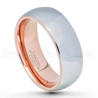 2-Tone Polished Dome Tungsten Wedding Band - 8mm Rose Gold Plated Inner Comfort Fit Tungsten Carbide Ring, Anniversary Band TN740PL