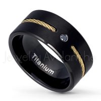 Black IP Matte Titanium Ring with Yellow Gold Rope Design