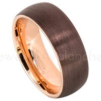8mm Tungsten Wedding Band - Brushed Brown & Rose Gold Plated Comfort Fit Ring