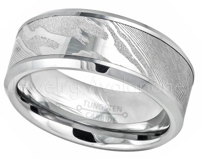 Men's Tungsten Wedding Band - 8mm Beveled Edge Comfort Fit Tungsten Carbide Ring, Tungsten Anniversary Band TN601PL
