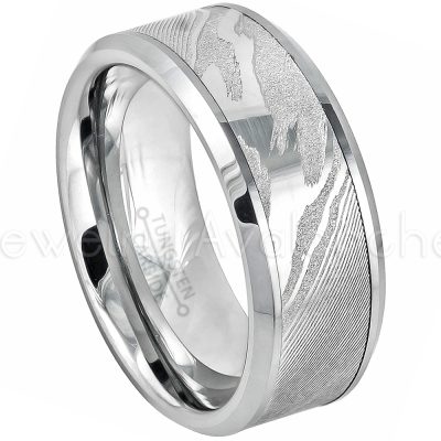 Men's Tungsten Wedding Band - 8mm Beveled Edge Comfort Fit Tungsten Carbide Ring, Tungsten Anniversary Band TN601PL