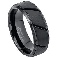 Brushed Multi-Grooved Tungsten Wedding Band - 8mm Black IP Comfort Fit Tungsten Carbide Ring - Mens Anniversary Band TN602PL