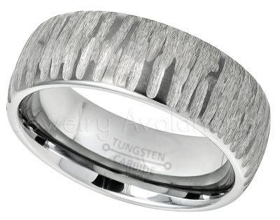 Semi-Dome Tungsten Wedding Band - 8mm Tree Bark Carved Texture Comfort Fit Tungsten Carbide Ring TN605PL