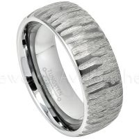 Semi-Dome Tungsten Wedding Band - 8mm Tree Bark Carved Texture Comfort Fit Tungsten Carbide Ring TN605PL