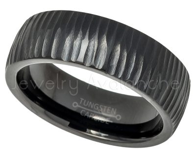 Semi-Dome Tungsten Wedding Band - 8mm Black IP Tree Bark Carved Texture Comfort Fit Tungsten Carbide Ring TN606PL