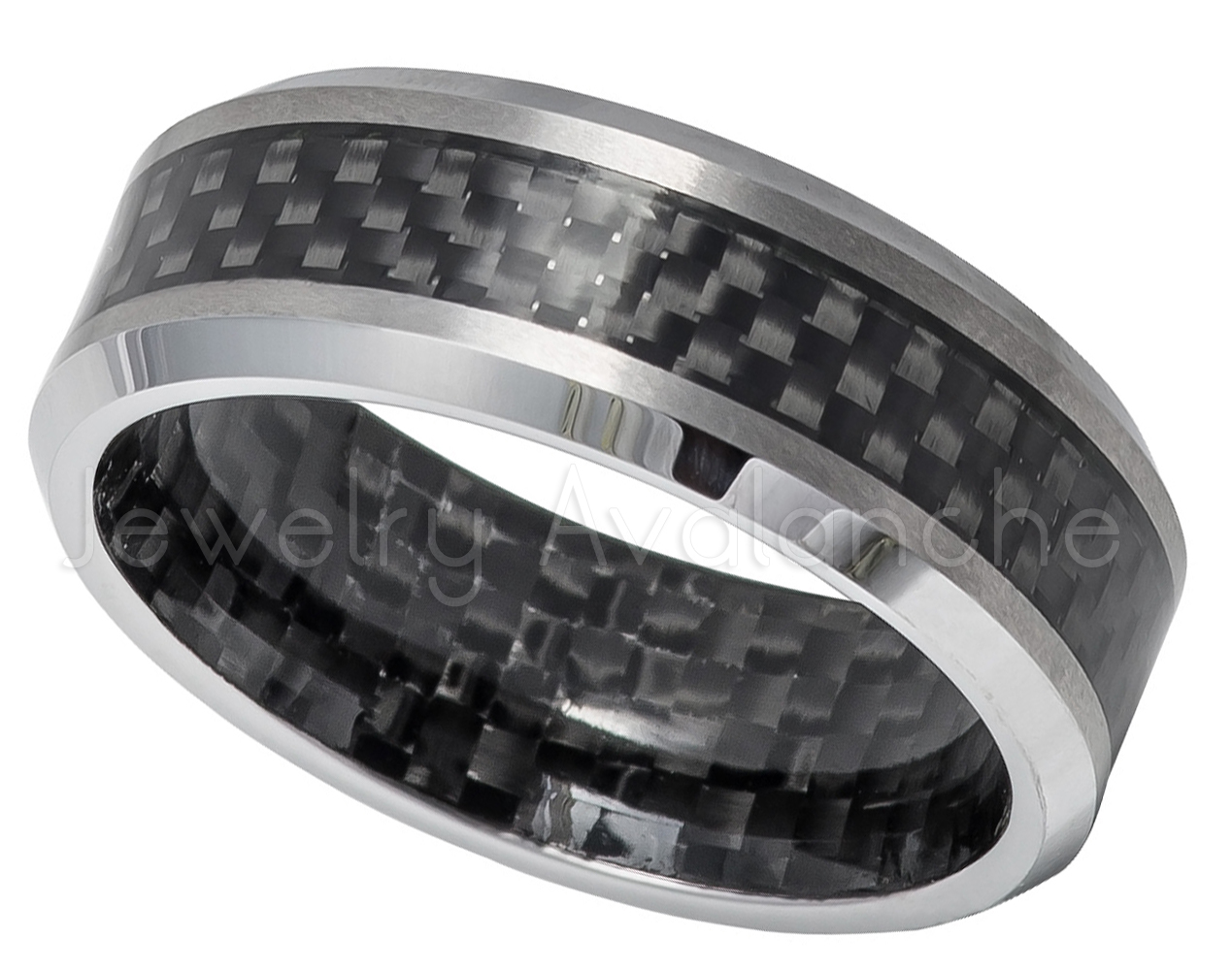 Comfort Fit Wedding Band Mens 8mm Beveled Edge Black Ceramic Ring w/ Red Carbon Fiber Inlay Center s11