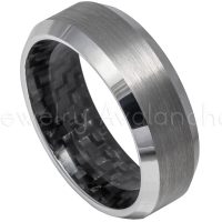 2-Tone Tungsten Wedding Band with Inner Black Carbon Fiber Inlay - 8mm Beveled Edge Comfort Fit Tungsten Carbide Ring - Mens Anniversary Band TN613PL