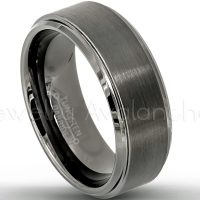 Brushed Gunmetal Tungsten Wedding Band - 8mm Stepped Edge Comfort Fit Tungsten Carbide Ring - Mens Anniversary Band TN616PL