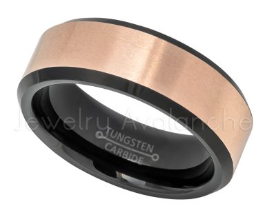 2-Tone Rose Gold Tungsten Wedding Band - 8mm Black IP Inner Comfort Fit Tungsten Carbide Ring - Mens Anniversary Band TN619PL