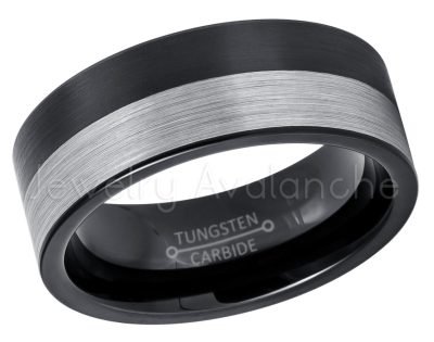2-Tone Pipe Cut Tungsten Wedding Band - 8mm Black IP Comfort Fit Tungsten Carbide Ring - Mens Anniversary Band TN621PL