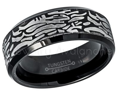 2-Tone Black Tungsten Wedding Band - 8mm Beveled Edge Comfort Fit Tungsten Carbide Ring - Mens Anniversary Band TN623PL