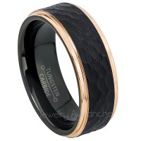 2-Tone Hammered Tungsten Wedding Band - 8mm Black IP Comfort Fit Tungsten Carbide Ring - Mens Anniversary Band TN699PL
