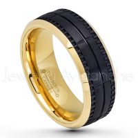 2-Tone Yellow & Black Tungsten Wedding Band - 8mm Grooved Comfort Fit Tungsten Carbide Ring - Mens Anniversary Band TN710PL