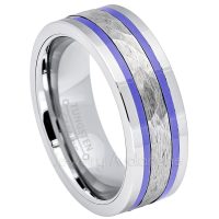 2-Tone Hammered Center Tungsten Wedding Band - 8mm Pipe Cut Comfort Fit Tungsten Carbide Ring - Anniversary Band TN712PL