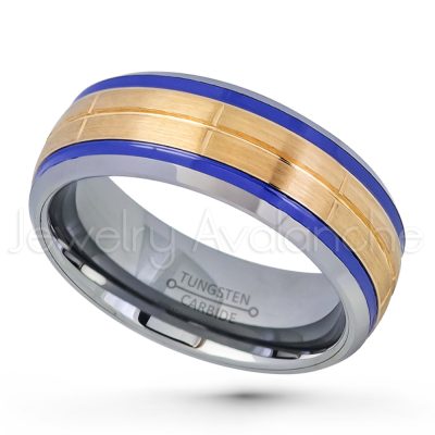 3-Tone Tungsten Wedding Band - 8mm Comfort Fit Tungsten Carbide Ring - Mens Anniversary Band TN718PL