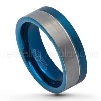 2-Tone Blue IP Tungsten Carbide Ring - Pipe Cut Tungsten Wedding Band - 8mm Comfort Fit Tungsten Anniversary Band TN741PL