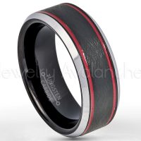 Sanblasted Finish Tungsten Wedding Band - 8mm 3-Tone Beveled Edge Comfort Fit Tungsten Carbide Ring - Mens Anniversary Band TN745PL