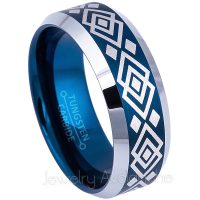 Hawaiian Polynesian Engraved Blue Tungsten Carbide Ring