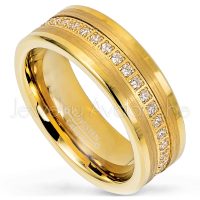 Mens Yellow Gold Plated Eternity Tungsten Wedding Band