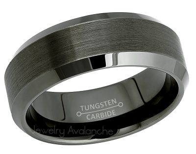 Beveled Gunmetal Tungsten Wedding Band - 8mm Brushed Comfort Fit Tungsten Carbide Ring - Anniversary Band TN617PL