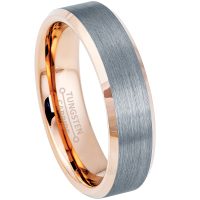 2-Tone Rose Gold Inner Tungsten Wedding Band - 6mm Unisex Beveled Tungsten Carbide Ring - Anniversary Band TN696PL