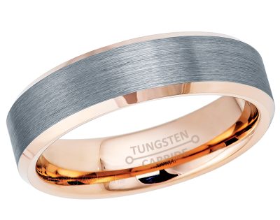 2-Tone Rose Gold Inner Tungsten Wedding Band - 6mm Unisex Beveled Tungsten Carbide Ring - Anniversary Band TN696PL