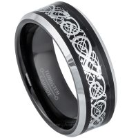 2-Tone Celtic Dragon Tungsten Carbide Ring - 8mm Beveled Comfort Fit Mens Tungsten Wedding Ring - Anniversary Band TN721PL