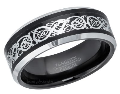 2-Tone Celtic Dragon Tungsten Carbide Ring - 8mm Beveled Comfort Fit Mens Tungsten Wedding Ring - Anniversary Band TN721PL