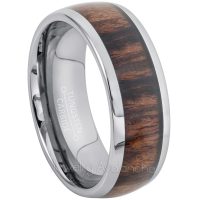 Dome Tungsten Wedding Band with Hawaiian Koa Wood Inlay - 8mm Comfort Fit Mens Tungsten Carbide Ring - Anniversary Band TN728PL