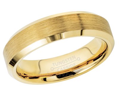 Yellow Gold Plated Tungsten Wedding Band - 6mm Beveled Edge Tungsten Carbide Ring - Unisex Anniversary Band TN747PL