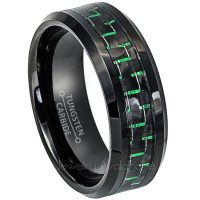 Mens Tungsten Wedding Band - 8mm Comfort Fit Tungsten Carbide Ring - Green Carbon Fiber Inlay Tungsten Anniversary Band TN769PL