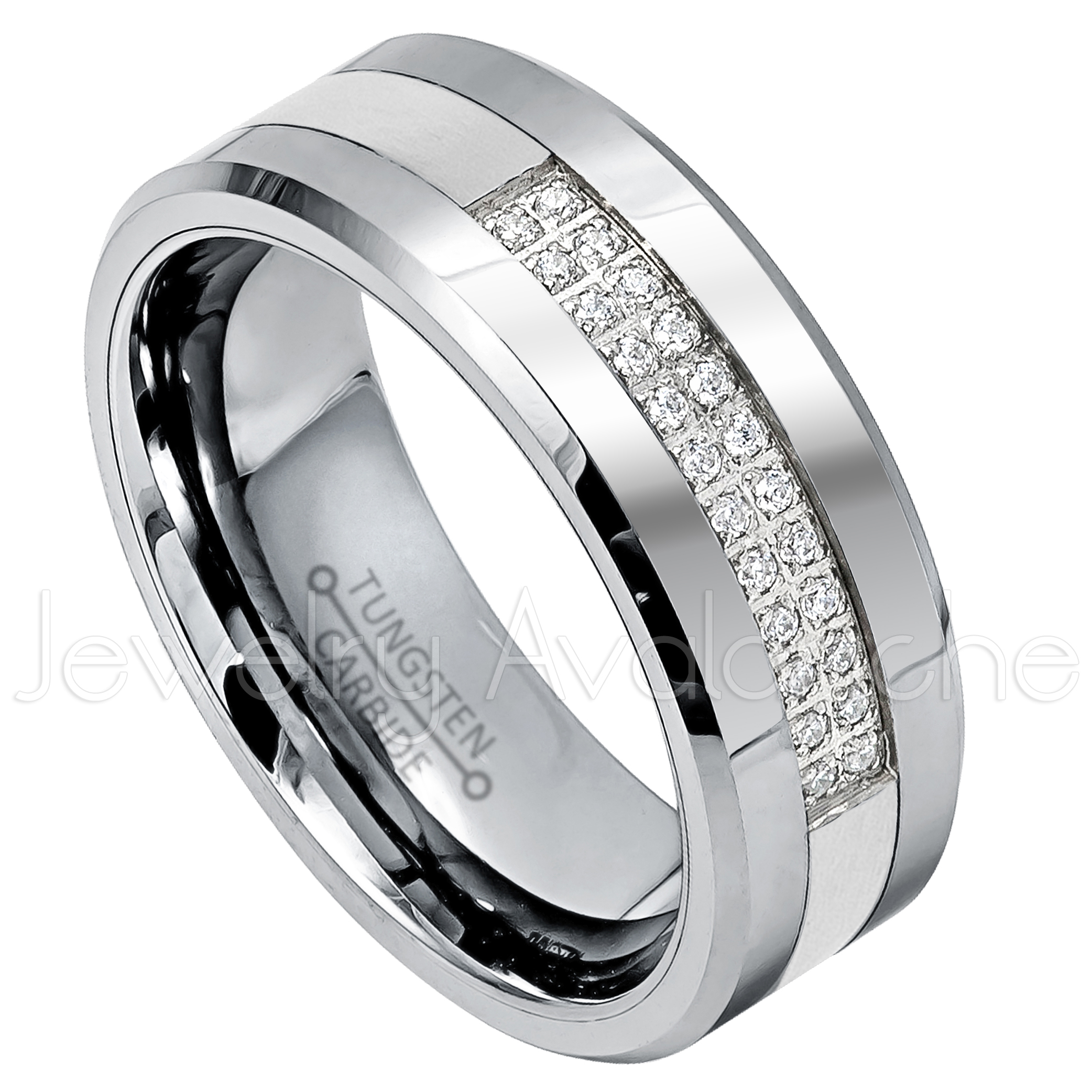 Jewelry Avalanche Mens Tungsten Wedding Ring CZ Stone Accented Tungsten Carbide Ring Anniversary Ring 