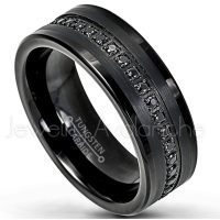 Mens Eternity Black Tungsten Wedding Band - 8MM Black CZ Accented Tungsten Carbide Ring - Tungsten Anniversary Band TN775PL