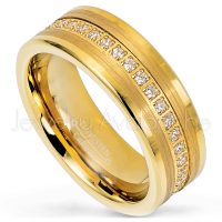 Mens Yellow Gold Plated Eternity Tungsten Wedding Band - 8MM CZ Accented Tungsten Carbide Ring - Tungsten Anniversary Band TN776PL