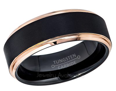 2-Tone Black & Rose Gold Tungsten Wedding Band - 8MM Comfort Fit Mens Tungsten Carbide Ring - Tungsten Anniversary Band TN779PL