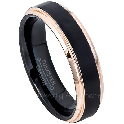 2-Tone Black & Rose Gold Tungsten Wedding Band - 6MM Comfort Fit Tungsten Carbide Ring - Tungsten Anniversary Band TN780PL