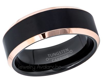2-Tone Black & Rose Gold Beveled Tungsten Wedding Band - 8MM Comfort Fit Mens Tungsten Carbide Ring - Tungsten Anniversary Band TN781PL