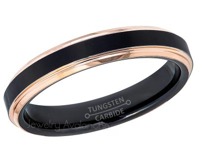 4MM Black & Rose Gold Tungsten Wedding Band - Comfort Fit 2-Tone Tungsten Carbide Ring - Tungsten Anniversary Band TN783PL