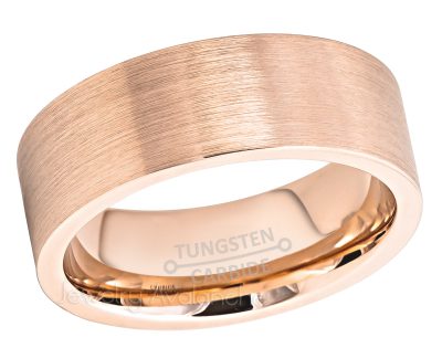 8mm Rose Gold Tungsten Wedding Band - 8MM Comfort Fit Mens Pipe Cut Tungsten Carbide Ring - Tungsten Anniversary Band TN785PL