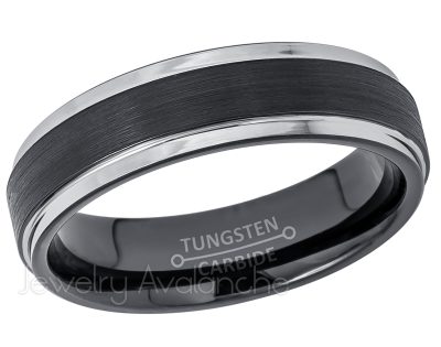 6mm 2-Tone Black Tungsten Wedding Band - Comfort Fit Stepped Edge Tungsten Carbide Ring - Tungsten Anniversary Band TN788PL