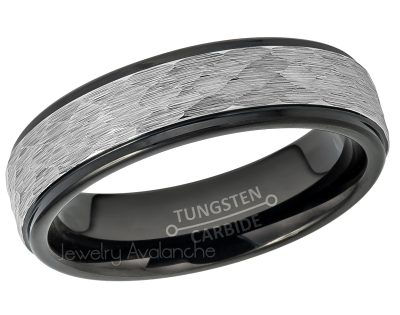6mm 2-Tone Hammered Tungsten Wedding Band - Comfort Fit Black IP Tungsten Carbide Ring - Tungsten Anniversary Band TN789PL