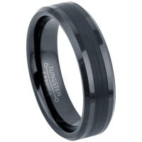 6mm Black Tungsten Wedding Band - Comfort Fit Beveled Tungsten Carbide Ring - Tungsten Anniversary Band TN789PL
