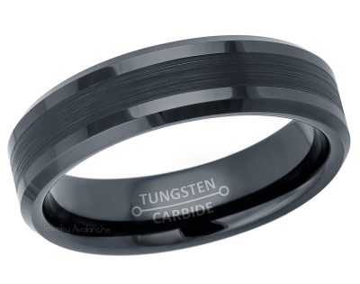 6mm Black Tungsten Wedding Band - Comfort Fit Beveled Tungsten Carbide Ring - Tungsten Anniversary Band TN789PL