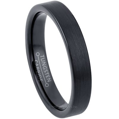 4mm Black Pipe Cut Tungsten Wedding Band - Comfort Fit Tungsten Carbide Ring - Tungsten Anniversary Band TN791PL