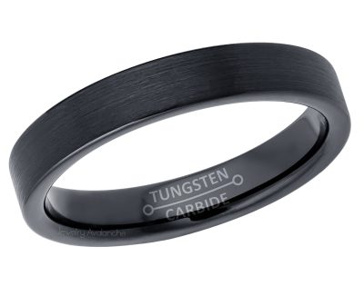 4mm Black Pipe Cut Tungsten Wedding Band - Comfort Fit Tungsten Carbide Ring - Tungsten Anniversary Band TN791PL
