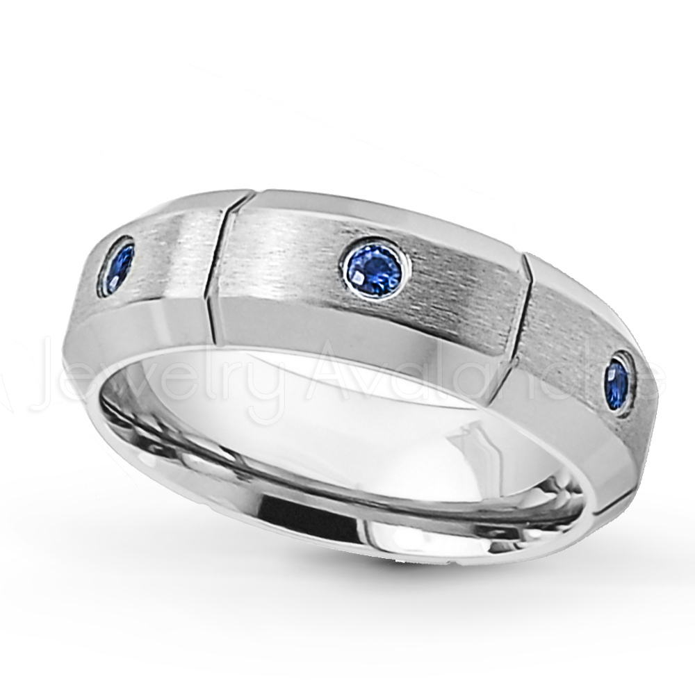 6-stone Titanium Eternity Band, 0.42ctw Blue Sapphire Titanium Ring, 7mm  Multiple Groove Brushed Comfort Fit Titanium Wedding Ring TM386 – Jewelry  Avalanche