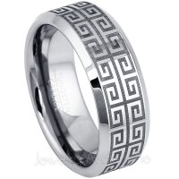 Greek Key Tungsten Carbide Ring - Mens Tungsten Wedding Band - Comfort Fit Ring - Greek Key Laser Engraving